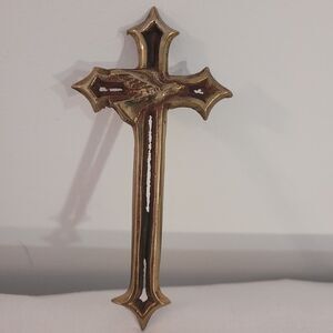 Vtg Brass Confirmation Cross With Dove 5"x2.5"